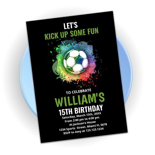 White Green Soccer Invitations Anniversaire
