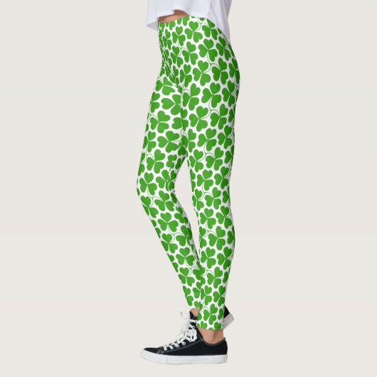 White & Green St Patrick's Day Shamrock Pattern Leggings (Links)