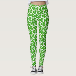 White & Green St Patrick's Day Shamrock Pattern Leggings