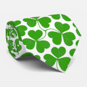 White & Green St Patrick's Day Shamrock Pattern Stropdas (Opgerold)