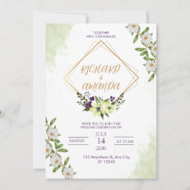 White & Green Watercolor Floral Wedding Invitation Kaart