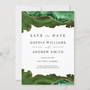 White & Greenery Gold Save the Date Kaart