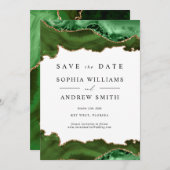 White & Greenery Gouden Save the Date Kaart (Voorkant / Achterkant)