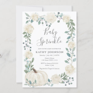 White Greenery Pumpkin Baby Sprinkle Invitation Kaart