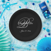 White Grey and Black Fancy Monogram Weddenschap Papieren Bordje (Feest)