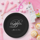 White Grey and Black Fancy Monogram Weddenschap Papieren Bordje (Feest)