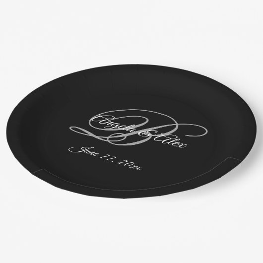 White Grey and Black Fancy Monogram Weddenschap Papieren Bordje (Gekanteld)