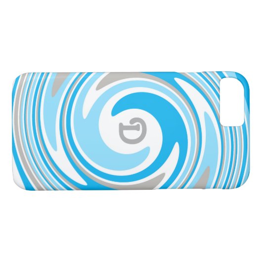White Grey Blue Swirl Abstract Monogram Case-Mate iPhone Case (Achterkant (Horizontaal))