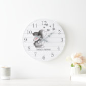 White Grey Bunny Heart Nursery Decor Wall klok (Huis)