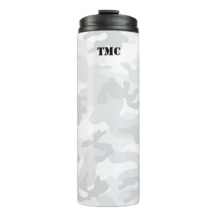 White Grey Camo Black Initialen Sportmod Reis Thermosbeker