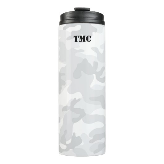 White Grey Camo Black Initialen Sportmod Reis Thermosbeker (Voorkant)