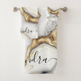 White Grey Gold Marble Elegant Modern Glam Bad Handdoek
