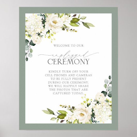 White Grey Green Floral Waterverf zonder stopconta Poster (Voorkant)