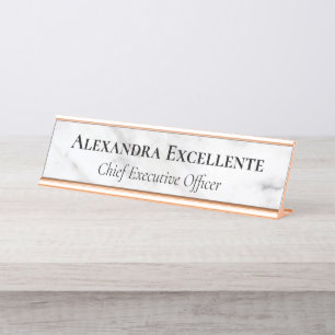 White Grey Modern Marble Minimalist - Aangepast Bureau Naambordje