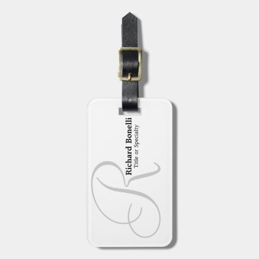 White Grey Monogram Plain White Minimalist Bagagelabel (Voorkant verticaal)