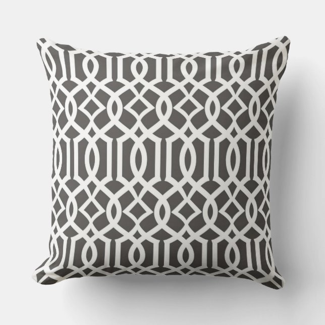 White Grey Moroccan Trellis Decor Pillow Kussen (Voorkant)