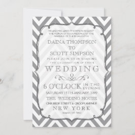 White Grey Neutral Alloy Chevron Stripes Wedding Kaart