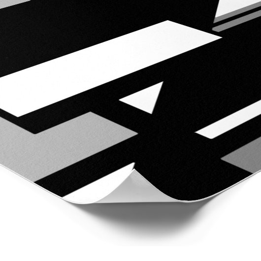 White Grey on Black MCM Kijk Geometric Abstract Poster (Hoek)