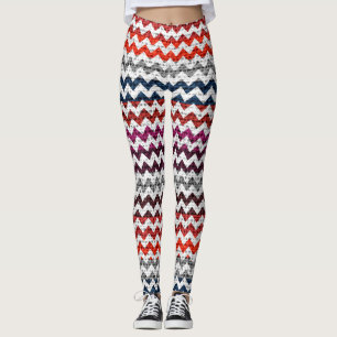 White Grey Red Chevron Pattern Burlap Kijk Leggings