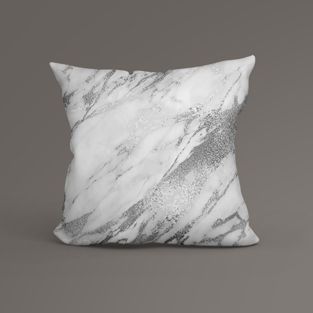 White Grey Silver Glam Marble Kussen (Creator heeft geüpload)