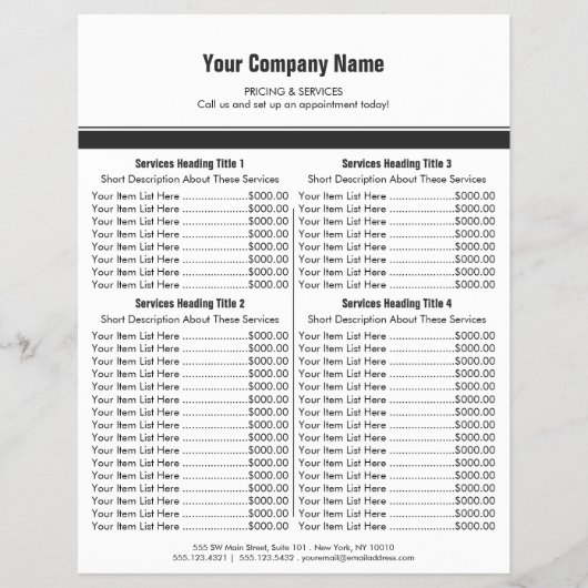 White Grey Simple Border Price List 4 Flyer (Voorkant)