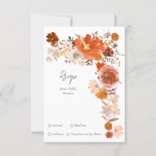 White Grey Terracotta Floral Wreath Wedding RSVP Kaartje