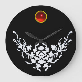 WHITE GRIFFINS AND FLOWERS, Red Ruby Gem Stone Grote Klok