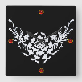 WHITE GRIFFINS EN STROMEN, Red Ruby Gem Stone Vierkante Klok