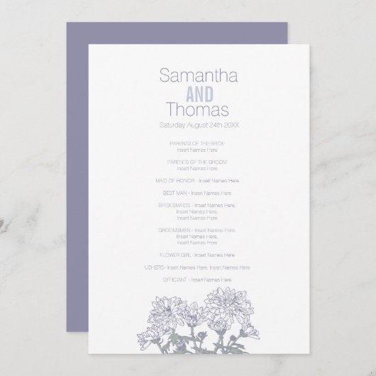 White grijs chrysanthemum trouwprogramma programma (Voorkant / Achterkant)