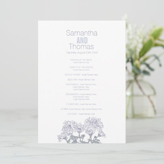White grijs chrysanthemum trouwprogramma programma (Staand voorkant)