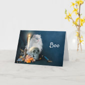 White Halloween cat Kaart (Gele Bloem)