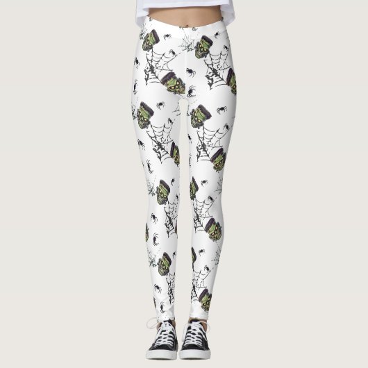 🤍 White Halloween Frankenstein Leggings 🎃 👻 (Devant)
