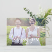 White Hand Lettered Script Photo Weddenschap Bedan Bedankkaart (Staand voorkant)