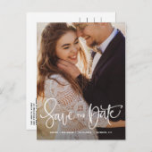 White hand Lettering Foto opslaan Datum II Aankondigingskaart (Voorkant / Achterkant)