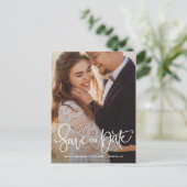 White hand Lettering Foto opslaan Datum II Aankondigingskaart (Staand voorkant)