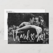 White Hand Lettering with Heart Weddenschap Bedank Feestdagenkaart (Voorkant / Achterkant)