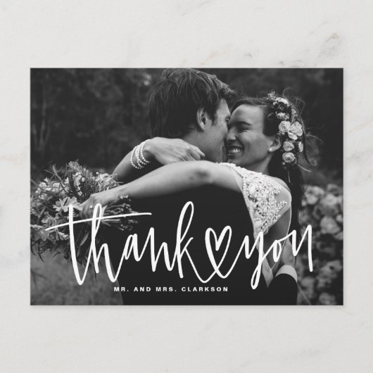 White Hand Lettering with Heart Weddenschap Bedank Feestdagenkaart (Voorkant)