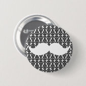 White Handlebar Mustache op Black Damask Paper Ronde Button 5,7 Cm (Voorkant /achterkant)