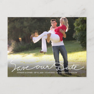 White Handwrite Save our Date Photo Briefkaart