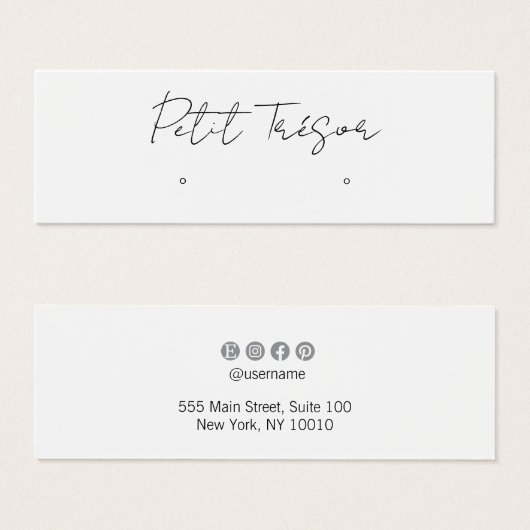 White Handwritten Script  Stud Earring Display Mini Visitekaartjes (Voorkant /achterkant)
