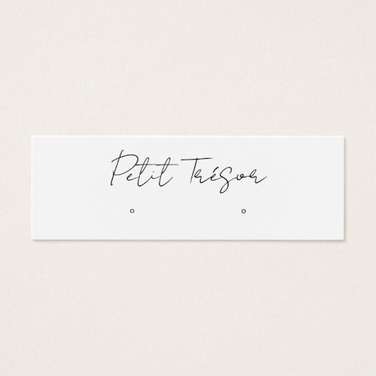 White Handwritten Script Stud Earring Display Mini Visitekaartjes (Voorkant)