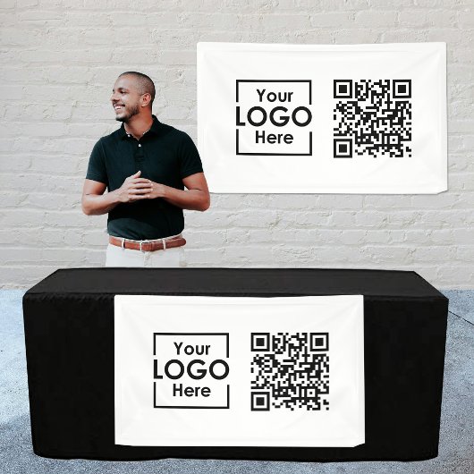 White Hanging Banner Sign Business Logo QR Code