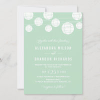 White Hanging Lantern Mint Wedding Invitation