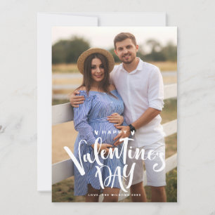 White Happy Valentine's Day Lettering Photo Feestdagenkaart