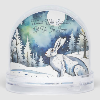 White Hare in the snow and pine trees, I Love You  Sneeuwbol