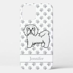 White Havanese Cartoon Dog Illustration & Name iPhone 12 Hoesje