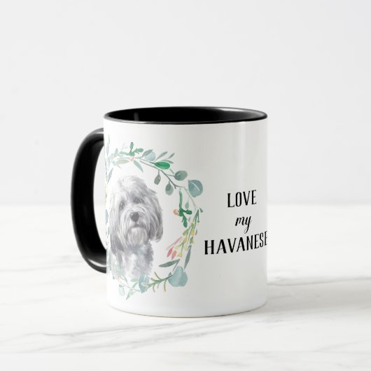 White Havanese Dog Wreath Coffee Mok (Voorkant links)