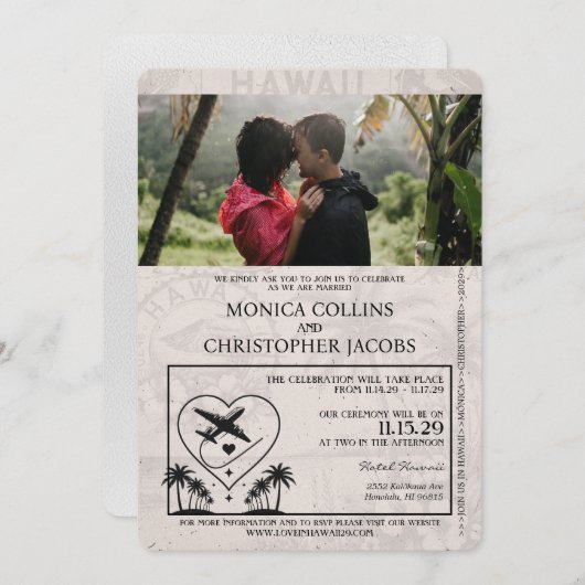 White Hawaii Passport Faire-part de mariage (Devant / Derrière)