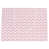 White Heart Pattern on Light Roze Large Gift Bag Groot Cadeauzakje (Voorkant)