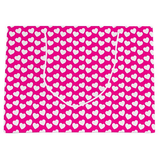 White Heart Pattern on Pink Large Gift Bag Groot Cadeauzakje (Voorkant)